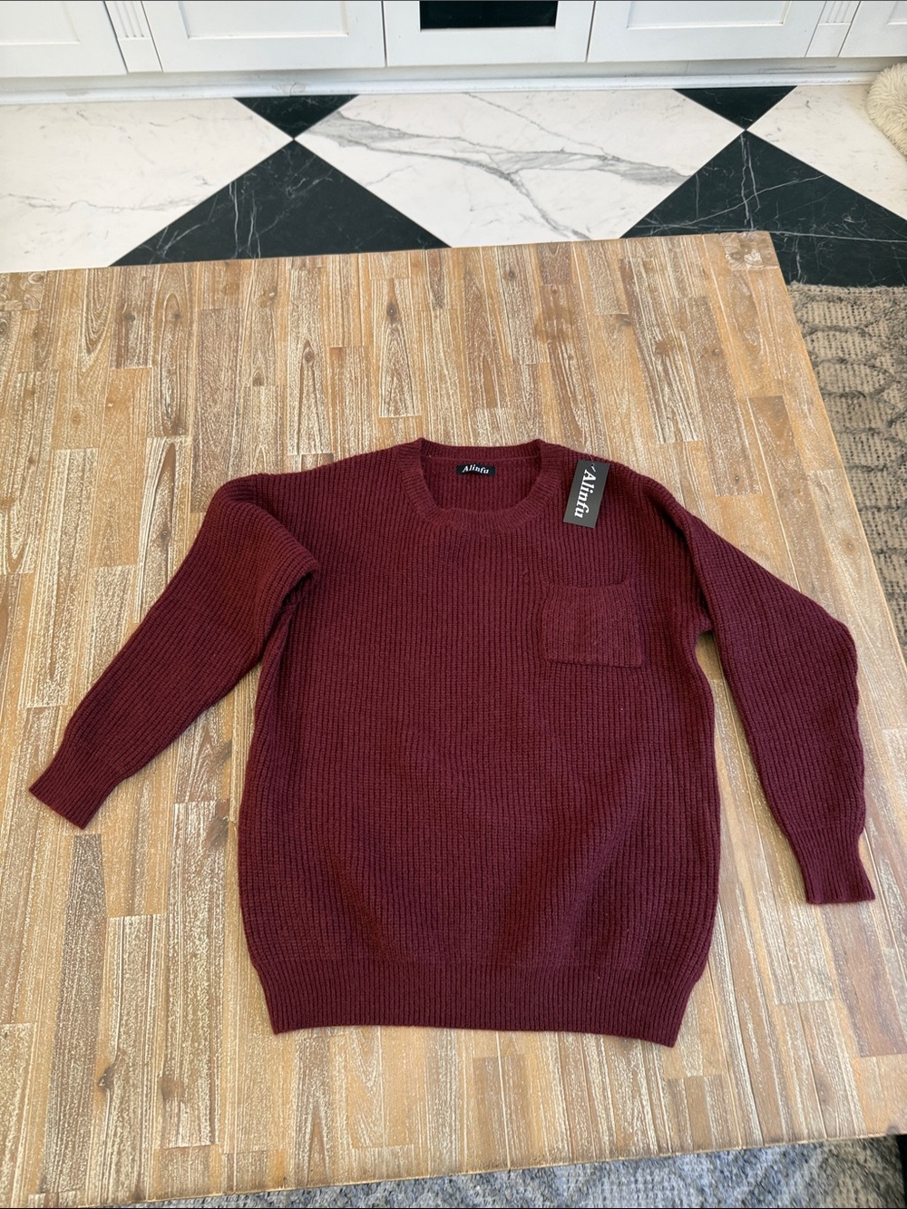 Men's Burgundy Crewneck Sweater with Chest Pocket